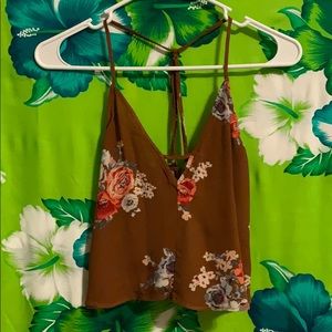 Brown floral flowy cropped tank